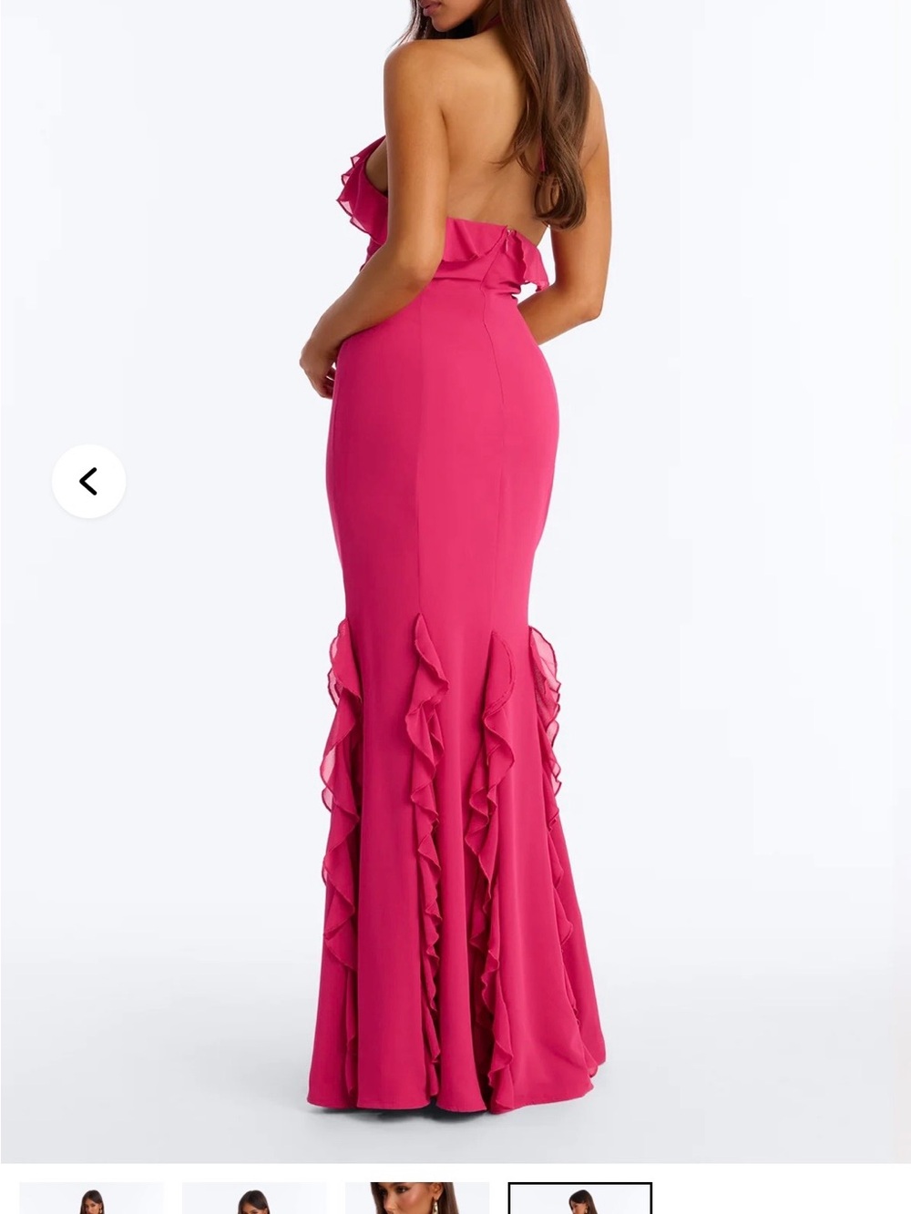 Sleeveless Ruffled Halter Evening Gown in Hot Pink - Picture 2 of 3